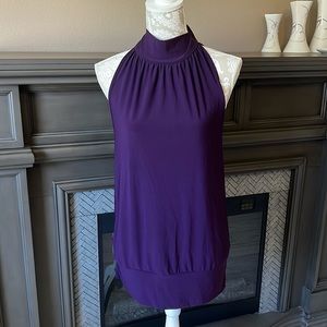 • Voice brand purple high neck tie back top, L •